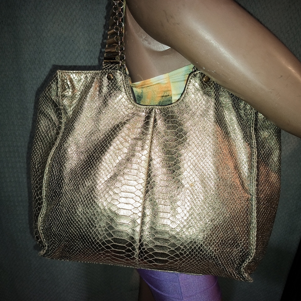 Ted Baker Snake Print Leather Limited Edition Golden Tote Bag. - Picture 5 of 16